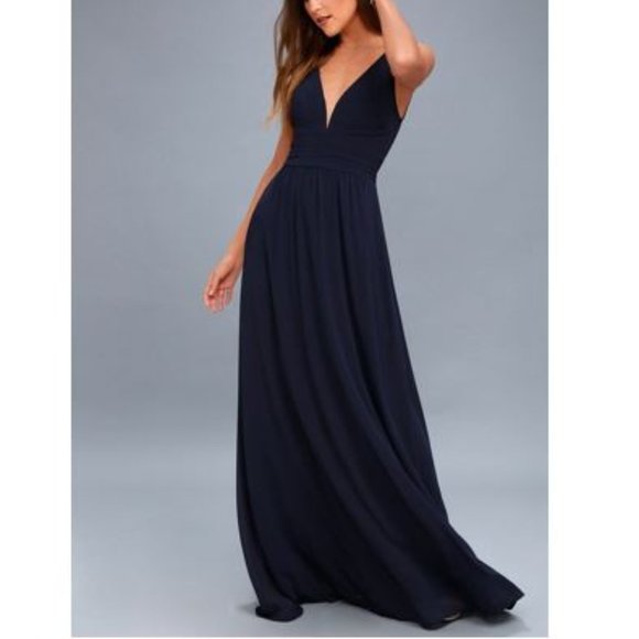 blue plunge maxi dress